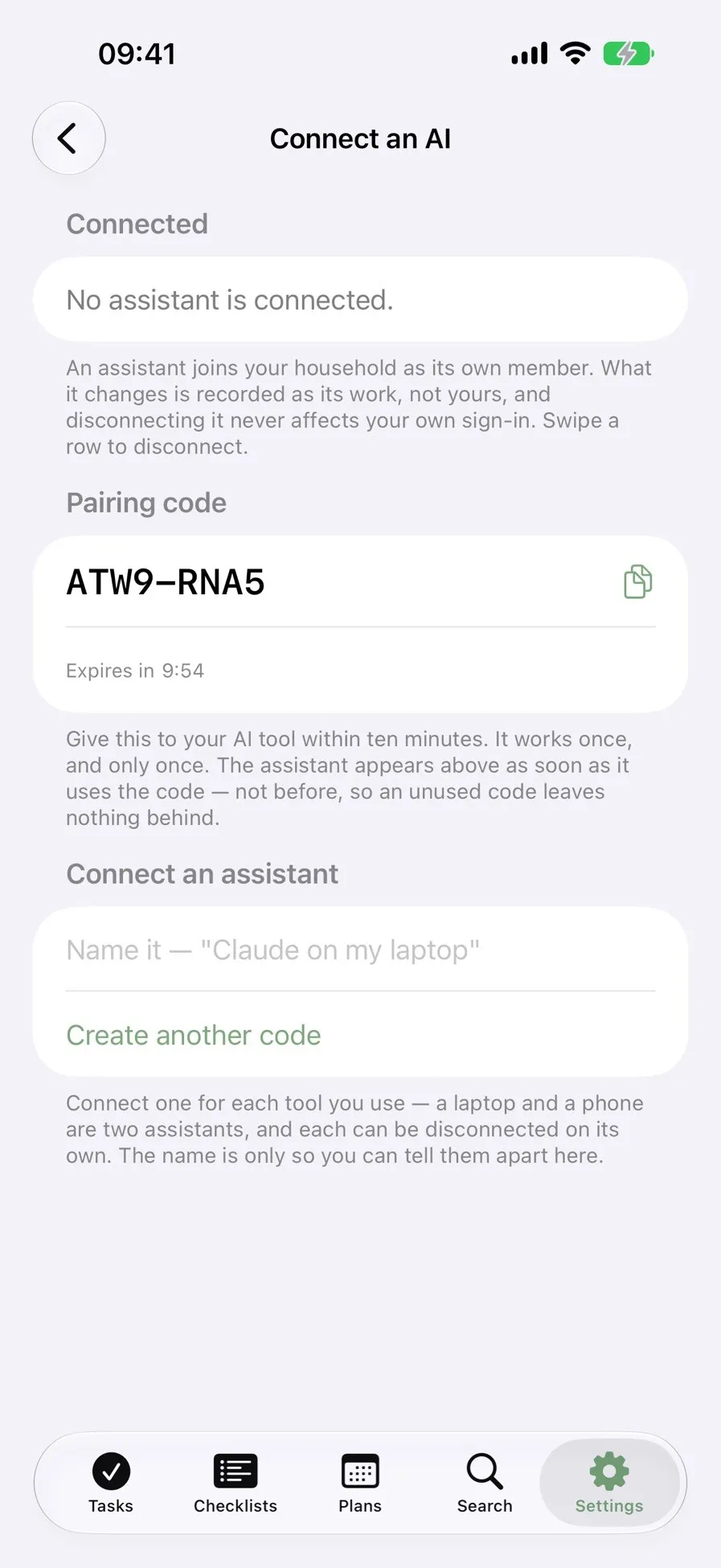 Pacelli: Connecting an AI assistant with a one-time code