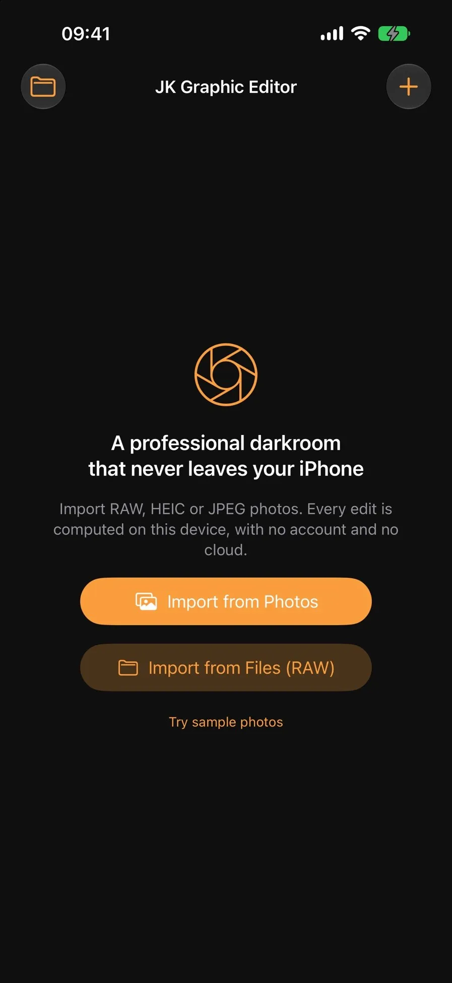 JK Graphic Editor: Import from Photos or from Files for RAW